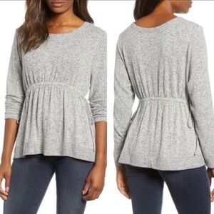 Caslon Heathered Gray Peplum Tie Waist Top